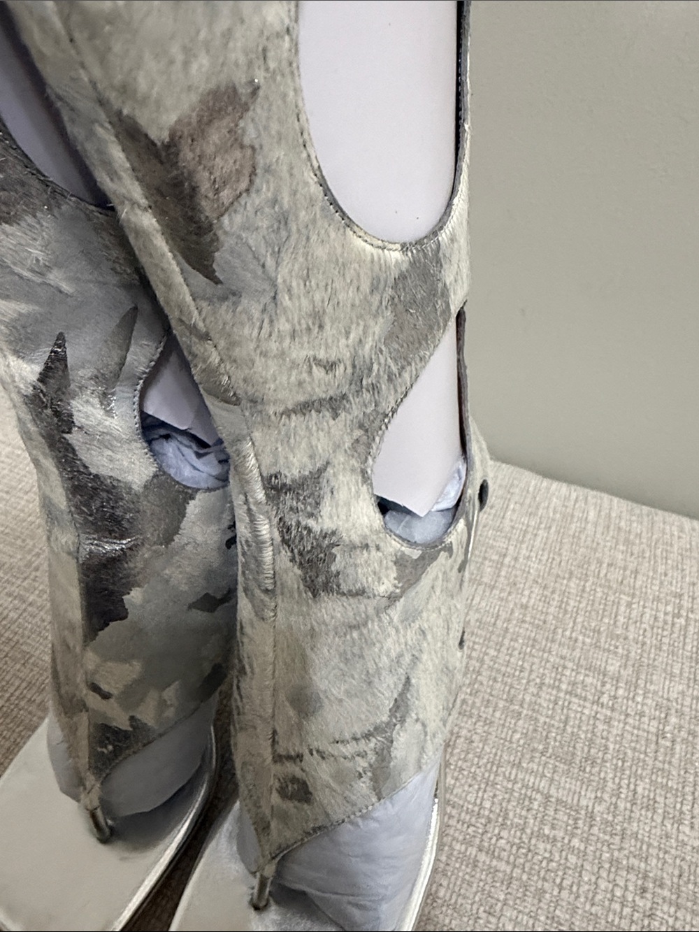 Jeffrey Campbell Silver and White Cutout Knee-High Sandals - Picture 5 of 5